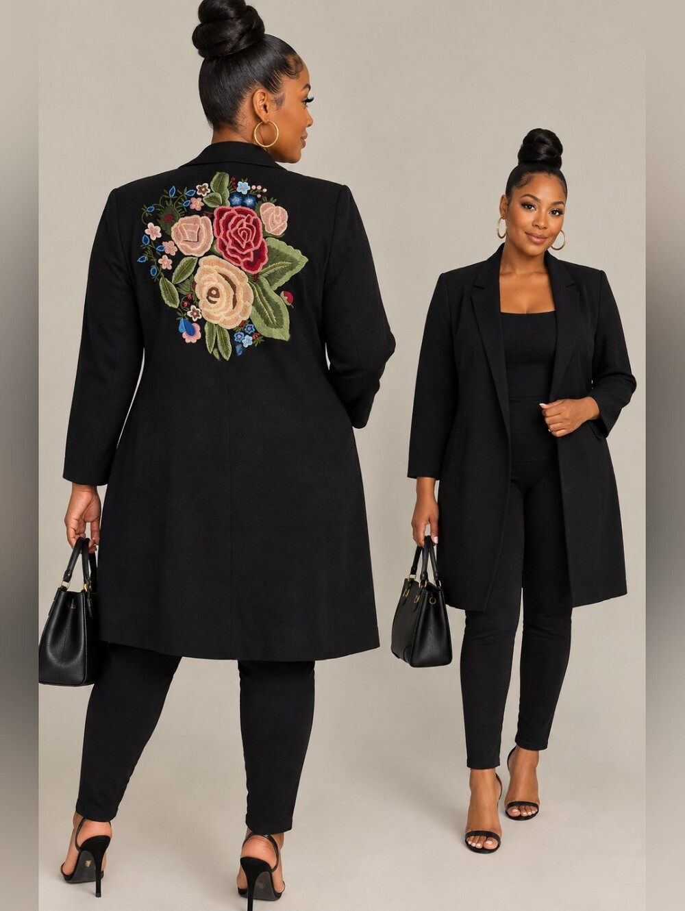 Vintage Cabi Peacoat Back Floral Embroidered Satin Floral Lined Size 10